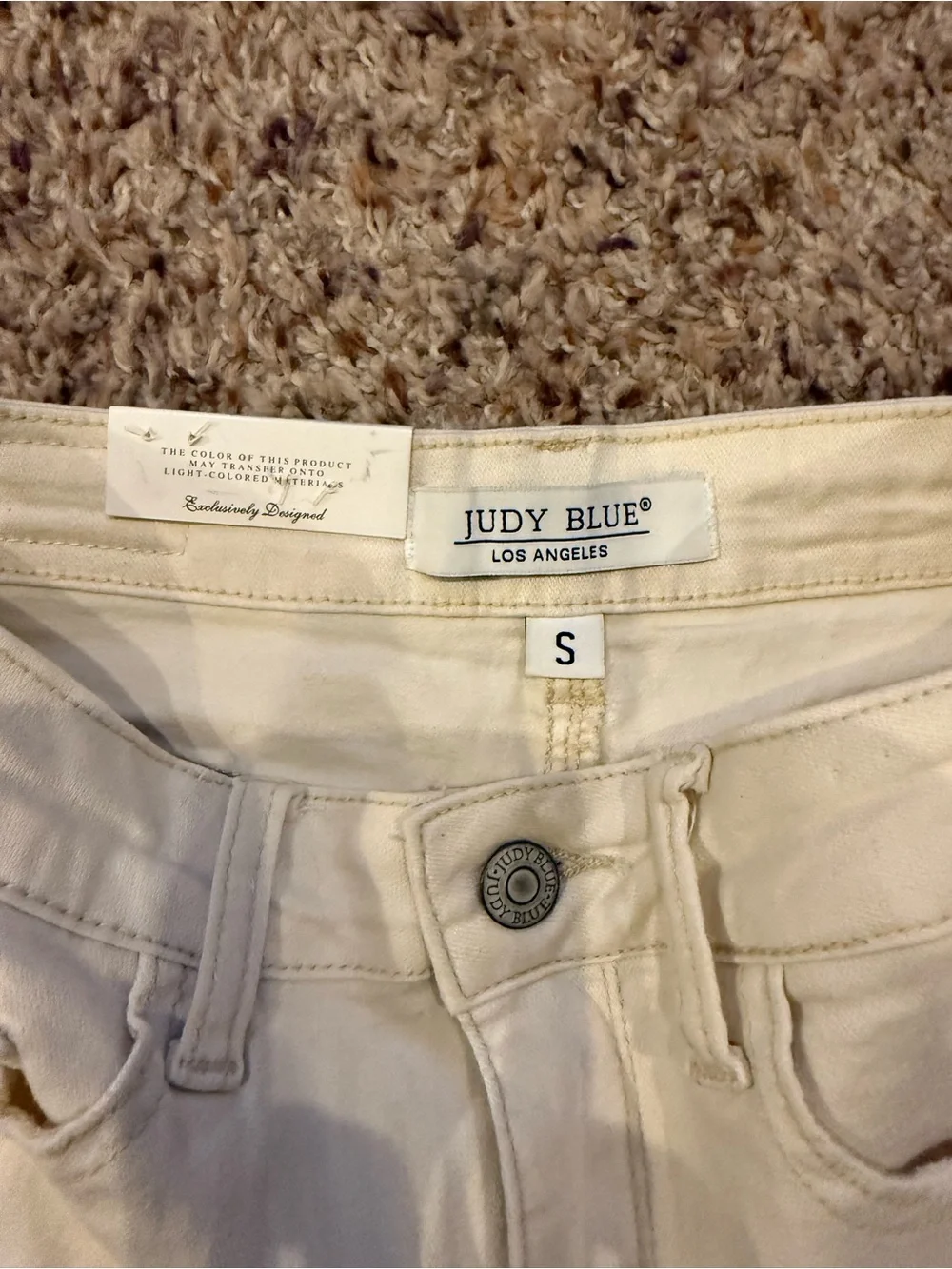 Judy Blue Off-White Frayed Hem Denim Shorts